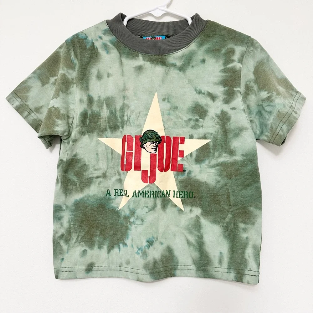 VINTAGE 2002 Hasbro G.I. Joe Kids Green Tie-Dye Short Sleeve Tee Great Y2K Kids